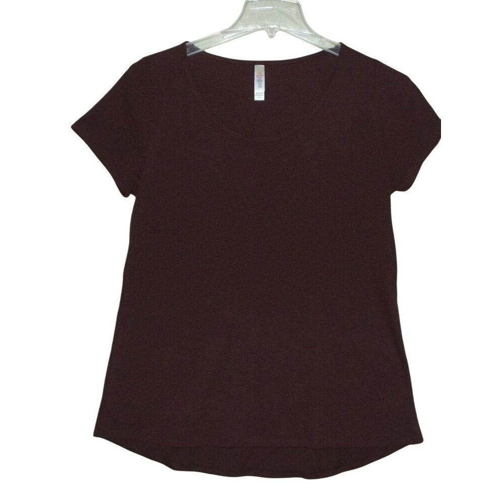 LulaRoe Shirt Womens Medium Burgundy Heather short sleeve Scoop Neck hi lo hem